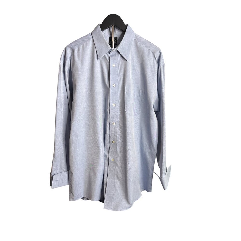 Vintage Jos A. Bank Men's Blue Pinpoint Oxford Dress Shirt French Cuffs 16.5